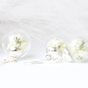 Bijoux de mariage de mode sphère en verre léger <span class=keywords><strong>blanc</strong></span> véritable gypsophile bébé souffle fleur <span class=keywords><strong>ensemble</strong></span> de bijoux de mariée pour mariage - Product Image 6