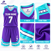 Produsen Grosir Set Jersey Basket Kustom Sublimasi Bernapas Tahan Lama dengan Hiasan Bintang Pakaian Tim Tanpa Lengan