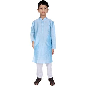 Triloki Kids <b>Kurta</b> Set For <b>Boys</b> Royal Blue Art Silk Indian Traditional Ethnic Wear Wedding Outfit - Product Image 1