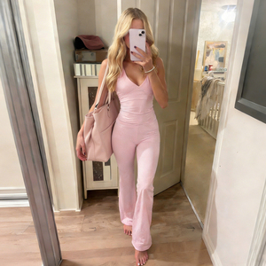 Conjunto de Dos Piezas para Mujer, Camiseta sin Mangas y Pantalones de Color Sólido, Ajuste Delgado, Estilo Informal - Product Image 2