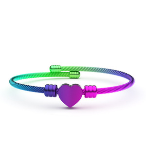 Blank Heart Charm Twisted Cable Wire Cuff <b>Bangle</b> Stainless Steel PVD Gold | Custom Laser <b>Engraving</b> Bracelet - Product Image 6