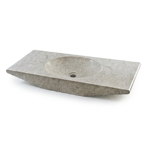 Lavabo ovale en marbre semi-piedestal, finition polie, design moderne et écologique pour usage hôtelier - Product Image 1