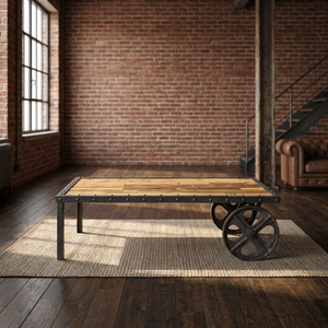 Mesa de Centro de Estilo Industrial y Vintage, Ajustable, de Hierro/Madera, con Ruedas, para Sala de Estar, Casa, Villa o Vestíbulo - Product Image 3