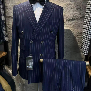 Nouvelle arrivée : Costume classique formel à rayures fines, veste à double boutonnage et <span class=keywords><strong>pantalon</strong></span> slim fit pour homme - Product Image 1