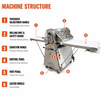 Machine à étaler la pâte commerciale pour boulangerie, pâte feuilletée, croissant, vente en gros, acier inoxydable, espacement des rouleaux réglable