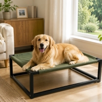 Lit surélevé pour chien et chat, cadre en fer robuste et moderne, simili cuir, amovible, lavable, respirant, confortable, portable, intérieur/extérieur
