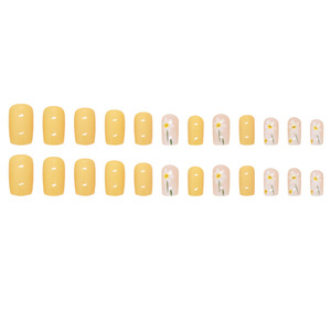 Minimalista 24 piezas desmontable <span class=keywords><strong>amarillo</strong></span> <span class=keywords><strong>diseño</strong></span> Floral <span class=keywords><strong>uñas</strong></span> Simple estilo europeo americano fresco estilo francés para dedos - Product Image 5