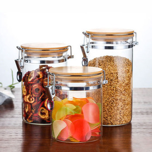 Conteneurs en verre Reihey Bocaux de cuisine mignons Bocaux de stockage en verre hermétique Stockage hermétique des aliments avec couvercles en bambou pour pots à épices à biscuits - Product Image 6