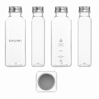 Vente en gros de bouteilles carrées biodégradables PLA de 500 ml, qualité alimentaire, avec bouchon en aluminium, conteneur écologique pour l'emballage de sodas, de jus et de boissons