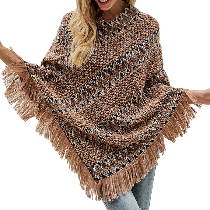 New Design Fashion Women Ladies Tassel V Neck Knitted Winter Poncho