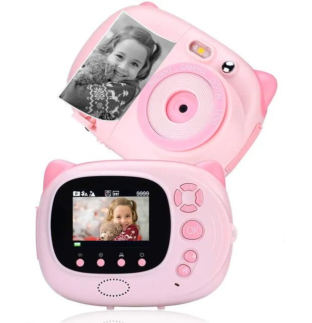 2.4 Inch Printer Shockproof Cute Pink Children Camera Instant Printing Kids Video Digital Camera