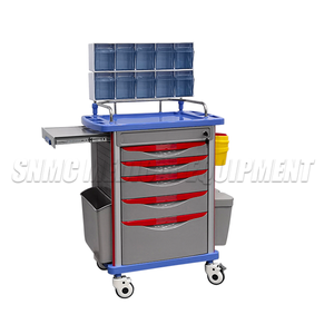 Chariot médical multifonctionnel de couleur bleue pour hôpital, chariot d'urgence avec boîtes d'anesthésie et poubelle - Product Image 5