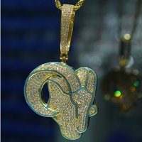 Collar con colgante de cabeza de cabra de latón con incrustaciones de circonitas cúbicas (CZ) estilo Hip Hop, con esmalte dorado, plateado y azul, joyería de animales para hombre, regalo para rapero y fiesta