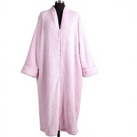 Peignoir long en polaire corail rose clair pour femme, confortable, séchage rapide, col montant, hiver, longueur intégrale