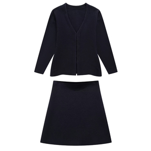 Spring Latest Design Woollen Ribbed Button Cardigan Mini <strong>Dress</strong> Knitted Two Piece Set Skirt - Product Image 4