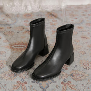 New Women's Thick-Heeled Square-Toed Lace-Up Ankle <b>Boot</b> with Genuine Leather Upper Comfortable Retro Design & Anti-Slip Sole - Product Image 1