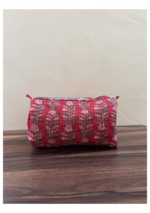 Trousse de Maquillage Matelassée en Coton Imprimé à la Main Rouge, Organisateur de Cosmétiques de Voyage, Lot de 3 Pochettes, Prix de Gros - Product Image 2