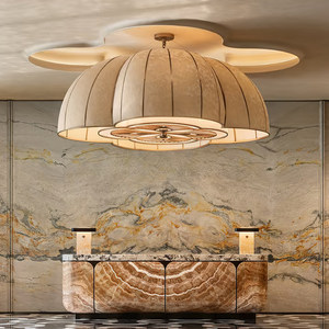 Lámpara de araña retro de estilo chino, 100 cm de diámetro, redonda, dorada, LED E27, de seis cabezas, para hoteles, restaurantes y vestíbulos - Product Image 1