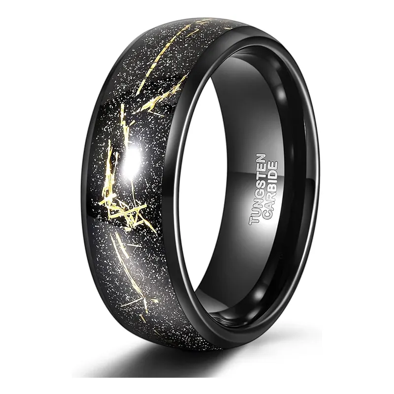 แหวนแต่งงานทังสเตนคาร์ไบด์สีดำขัดเงาสูงและฟอยล์สีทองสำหรับผู้ชายของขวัญเครื่องประดับแฟชั่นขนาด8มม.