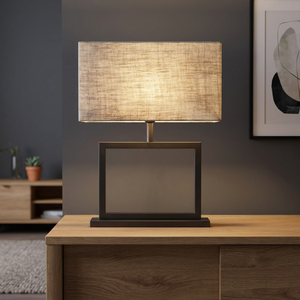 <b>Black</b> Ceramic Table Lamp Rectangular Linen <b>Shade</b> Desktop Accent <b>Light</b> Traditional Bedroom Living Room - Product Image 5