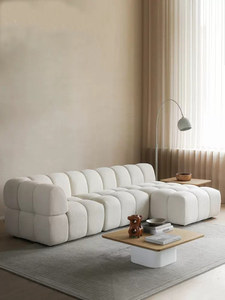 Ensemble de salon beige confortable en forme de L, canapé modulaire design nuage, style nordique - Product Image 2