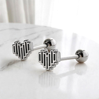 Boucles d'oreilles clous en acier chirurgical 316L Pixel Heart, plaqué or PVD, motif numérique 8 bits, pour piercing tragus et hélix, bijoux