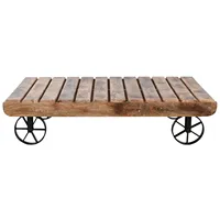 Table basse en bois de manguier et métal 130x80x32 cm avec roulettes finition naturelle