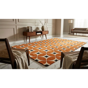 Modern Geometric Pattern Area <b>Rug</b> Rectangle Orange White <b>Black</b> Non Slip Rubber 100%wool hand tufted carpet - Product Image 5