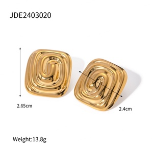 Nouvelles boucles d'oreilles tendance européennes et américaines en acier inoxydable avec pierre naturelle et motif martelé pour femmes - Product Image 3