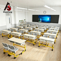 Ensemble de bureau et chaise double réglable pour étudiants avec plateau en MDF et bordure en PP pour salle de classe, centre de tutorat et apprentissage