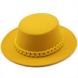 In Stock <b>Cheap</b> Price 100% Wool Felt Women Fedora Felt Hat Wide Brim Fedora Hats With <b>Chain</b> - Product Image 3