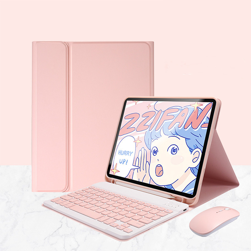 Tastiera e mouse Bluetooth con cappuccio in pelle color polvere di Sakura