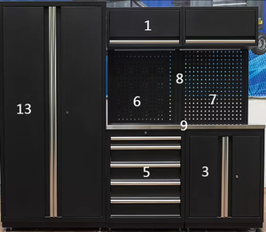 ตู้เหล็กแข็งแรงทนทานพร้อมตู้ติดผนัง 2 ตู้ สำหรับใช้งานกลางแจ้งและโรงเรียน สถานีจัดเก็บเครื่องมือซ่อมรถยนต์ โต๊ะทำงานดีไซน์ทันสมัย - Product Image 2