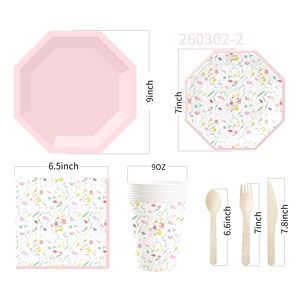 Decoración para Fiesta de Té de Primavera DAMAI, Regalos para Niñas, Plato Rosa con Diseño Floral, Vajilla Desechable, Servilletas de Papel, Vasos, Platos - Product Image 6