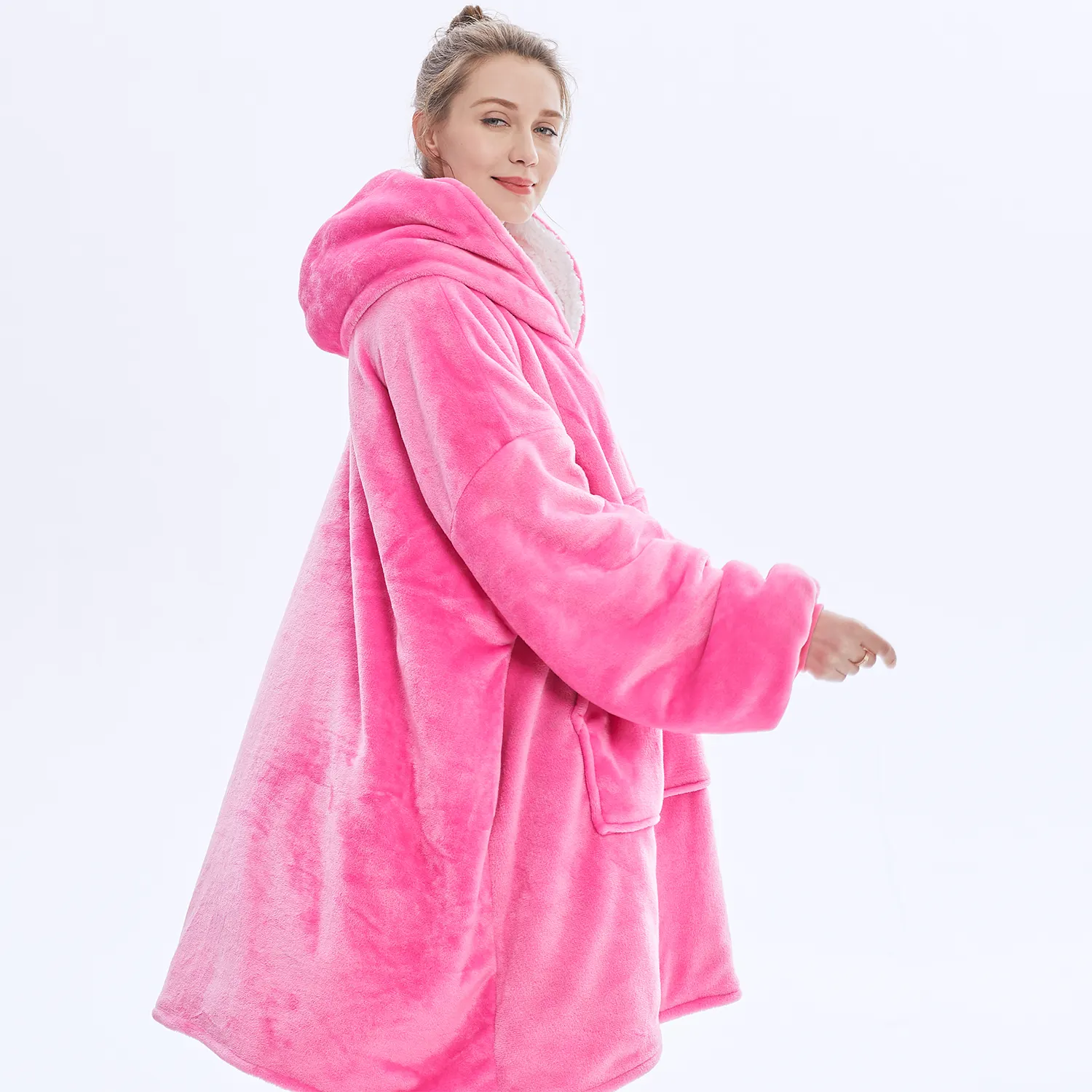 China Factory Custom Overs ized Frauen Bequeme Sherpa Fleece Big Hoodie Decken Sweatshirt Adult Hooded Blanket With Sleeve