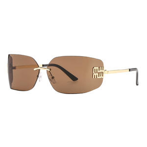 Lunettes de soleil sans monture Zhang Yuanying pour femmes, protection UV400, type 3, pare-soleil, montures en plastique noir et métal - Product Image 2