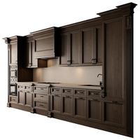 KEJIA Armoire de cuisine classique en bois massif imperméable brun foncé avec détails sculptés Rénovation de villa de luxe