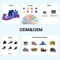 Structure gonflable commerciale avec toboggan et maison de jeu, motif queue de poisson bleue, pour fêtes d'enfants