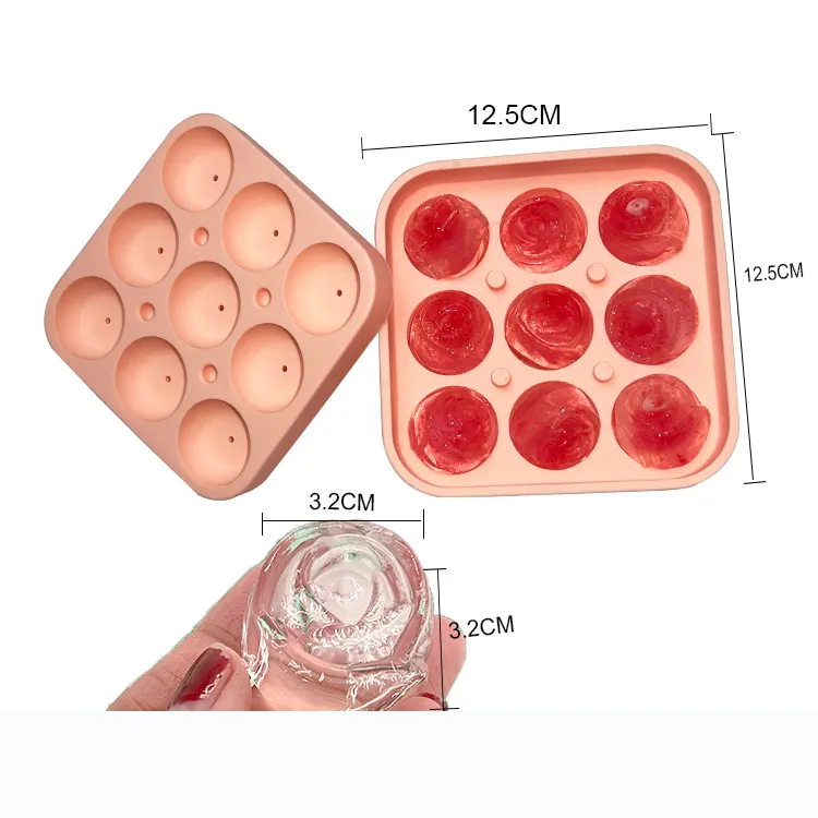 MHC moule à glace personnalisé de qualité, vente en gros Mini neuf trous 3D en forme de Rose moule de cuisine plateau à glaçons en Silicone