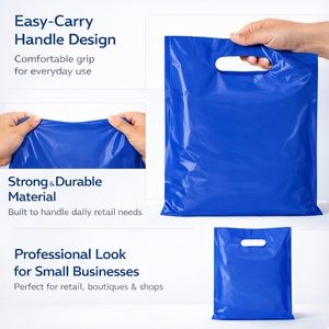 Bolsas de Plástico 12x15 Pulgadas, 1.5 Mil, Azules, con Asa Troquelada, Tipo Camiseta, Desechables, para Compras y Negocios - Product Image 3