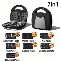 Machine à petit-déjeuner multifonctionnelle avec plaques interchangeables, gaufrier, appareil à sandwichs, revêtement antiadhésif pour panini, donuts, takoyaki
