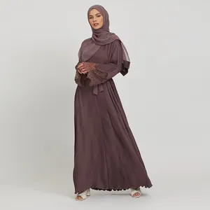 Effen Colormuslim Jurk Dubai Vrouwen Zwart Dubai Abaya Open 2022 Abaya