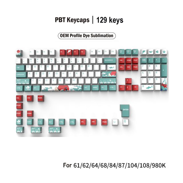 Customs Coral Theme Basketball PBT Keycaps DYE-SUB XDA OEM Profile Keycaps for Cherry Gateron MX Switches Mechanical Keyboards