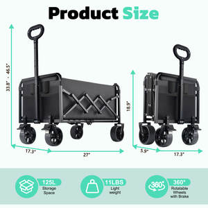 折りたたみ式ワゴンカート、軽量ブレーキ、フレキシブルステアリング、600Dオックスフォード生地、炭素鋼、ショッピング用ポータブルワゴン - Product Image 2