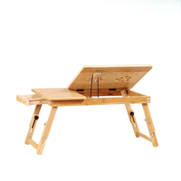 Bureau d'ordinateur portable simple et moderne en bambou, pliable et réglable à un seul niveau, avec tiroir et ventilateur, idéal pour dortoir, étude et utilisation au chevet.