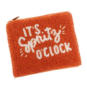 กระเป๋าใส่เหรียญลูกปัดลาย Spritz O Clock สีส้ม กระเป๋าใส่เหรียญค็อกเทล Happy Hour กระเป๋าซิปขนาดเล็ก ขายส่งสินค้าบูติก อุปกรณ์เสริมสำหรับวันหยุด - Product Image 1