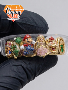 Joyas de Oro Personalizadas para Hombre con Dientes de Personajes de Dibujos Animados <span class=keywords><strong>3D</strong></span> (<span class=keywords><strong>Bowser</strong></span>, Peach, Yoshi) con Esmalte Iced Out, Estilo Hip Hop - Product Image 1