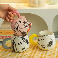 Ensemble de tasses à café en céramique personnage de dessin animé grès Jumbo Latte Cup pour bureau et maison lave-vaisselle et micro-ondes brun gris