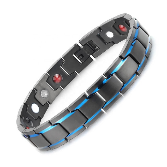BioMagnetic Jewelry Blue and Black Color Energy Magnet Germanium Far Infrared Mens Magnetic Titanium Bracelet