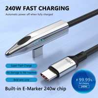 Cable USB Tipo-C a Tipo-C de 1.2m, 240W 6A, Carga Rápida, Trenzado de Nailon, Diseño de 90 Grados, para Juegos Móviles